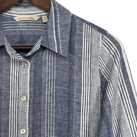 Soft Surroundings Button-Up Tunic Women Size S Blue Stripe Linen-Cotton Blend - Picture 12 of 15
